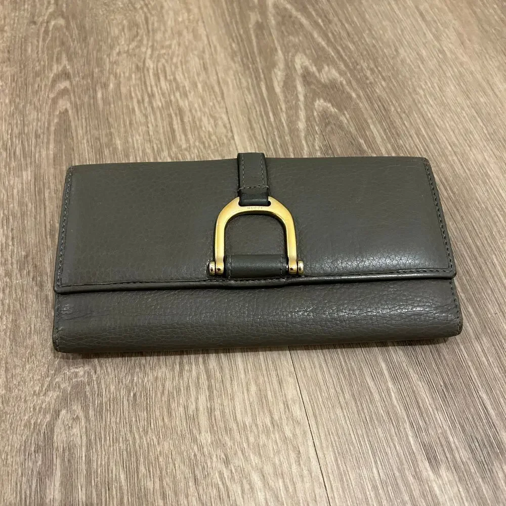 Gucci Continental Bifold Wallet Gray Leather Horsebit Gold‎ Hardware - Picture 10 of 16